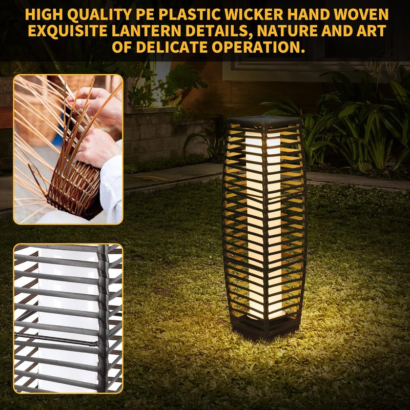 OLYMSOLD Solar Floor Lamp, Outdoor Floor Lamp, Solar Lanterns Waterproof, Solar Powered Resin Wicker Outdoor Lamp, Weather-Resistant Rattan Deck Light for Porch, Garden, Patio, Deck - Image 4